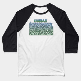 Kansas State Outline Maze & Labyrinth Baseball T-Shirt